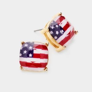 American Flag Square Stud Fashion Jewelry Earrings Trendy Statement Accessories